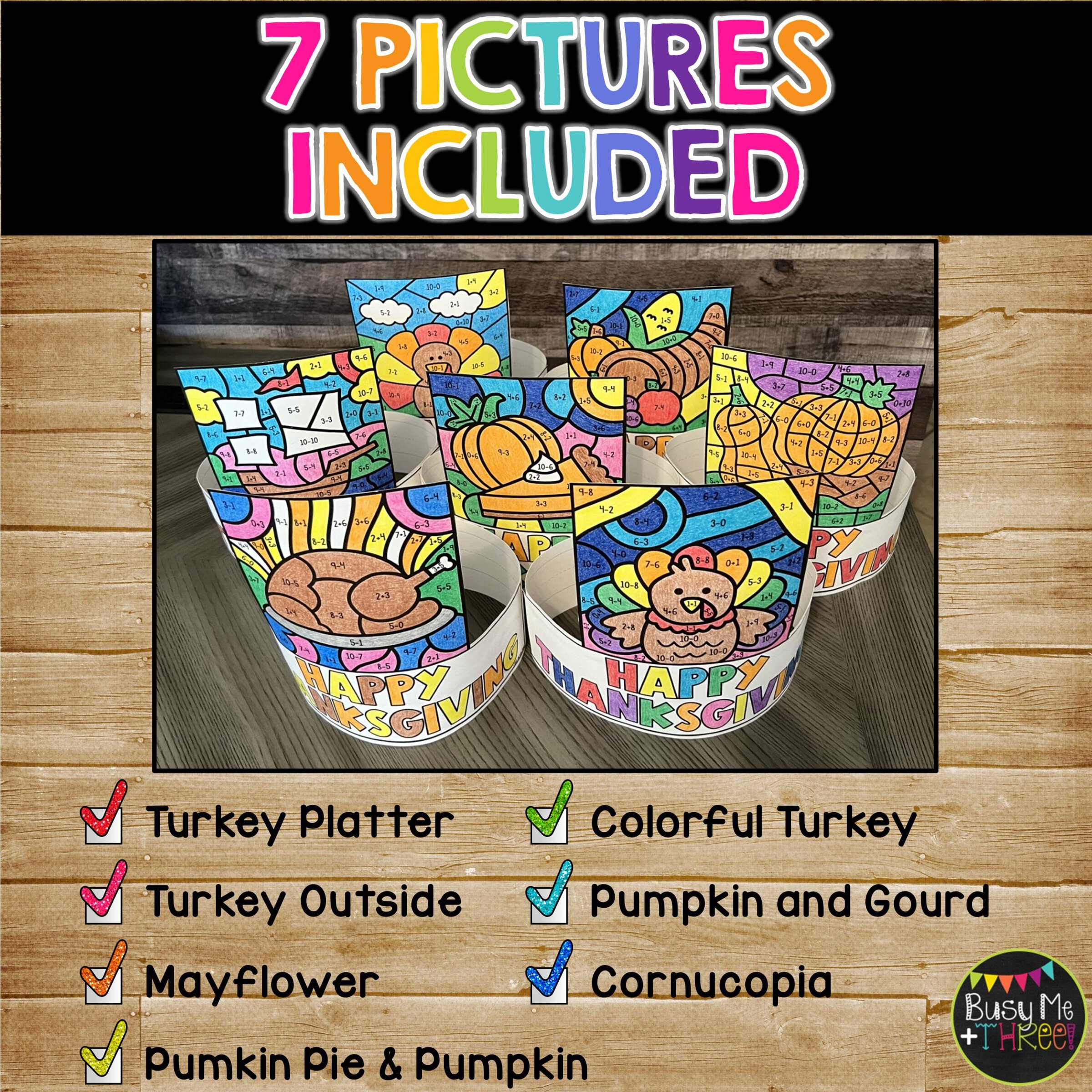 Thanksgiving Headbands Color by Code Math Craft - Image 3