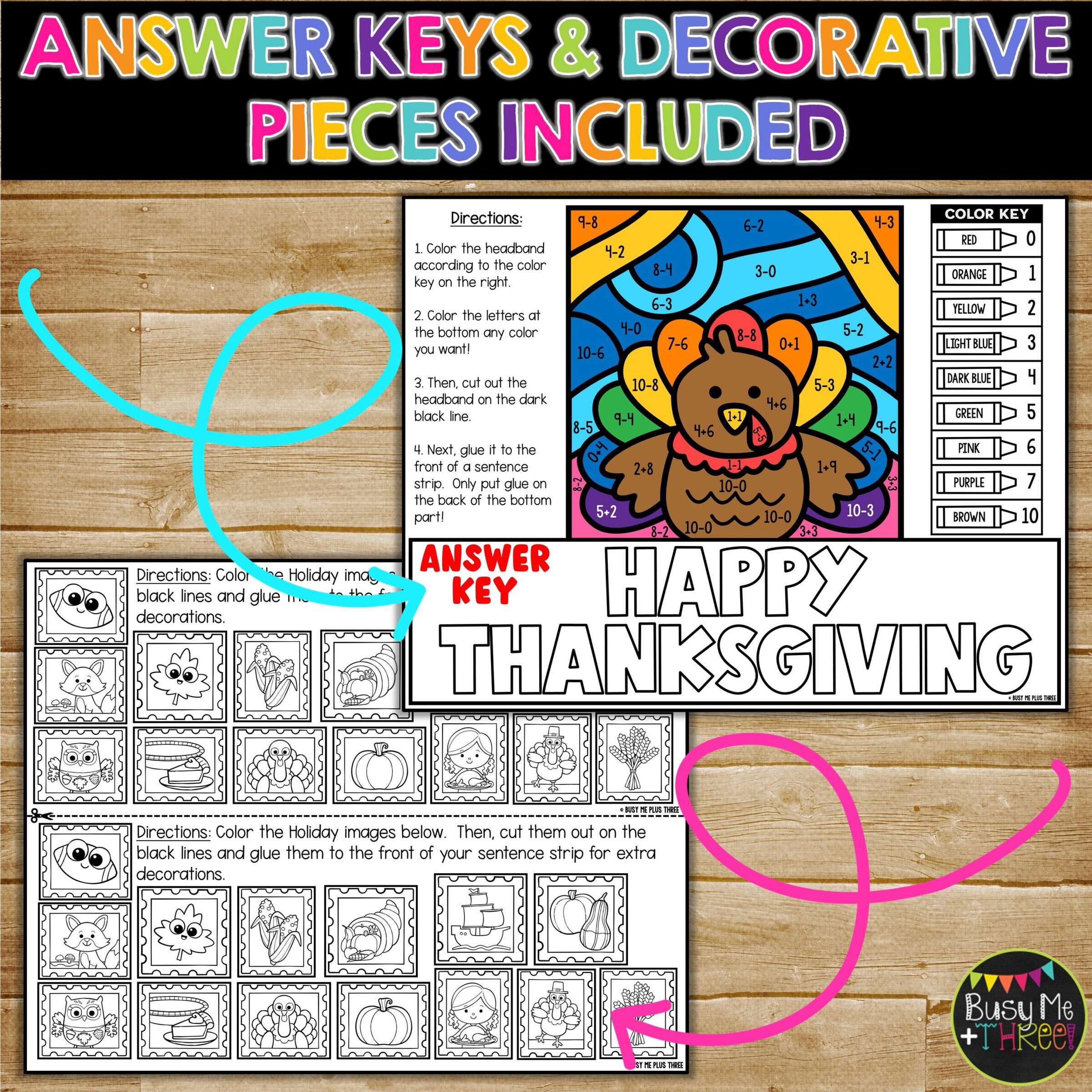 Thanksgiving Headbands Color by Code Math Craft - Image 5