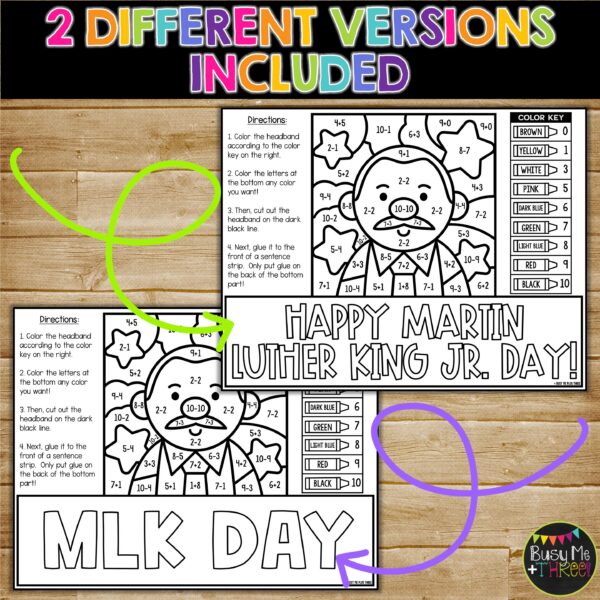 MLK Day Headbands Color by Code Add Subtract to 10 - Teaching Ideas ...
