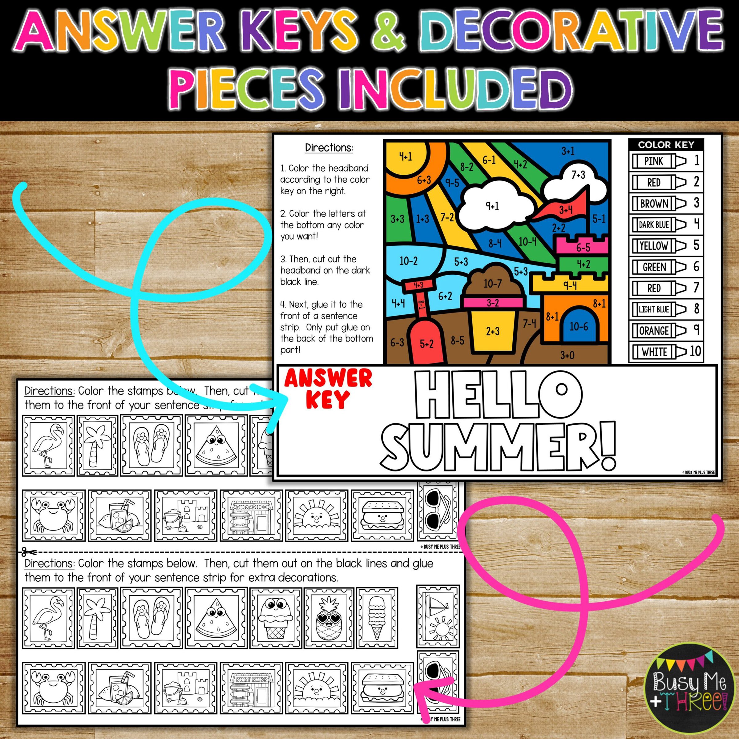 Summer Color by Code Math Headbands K-1 - Image 5