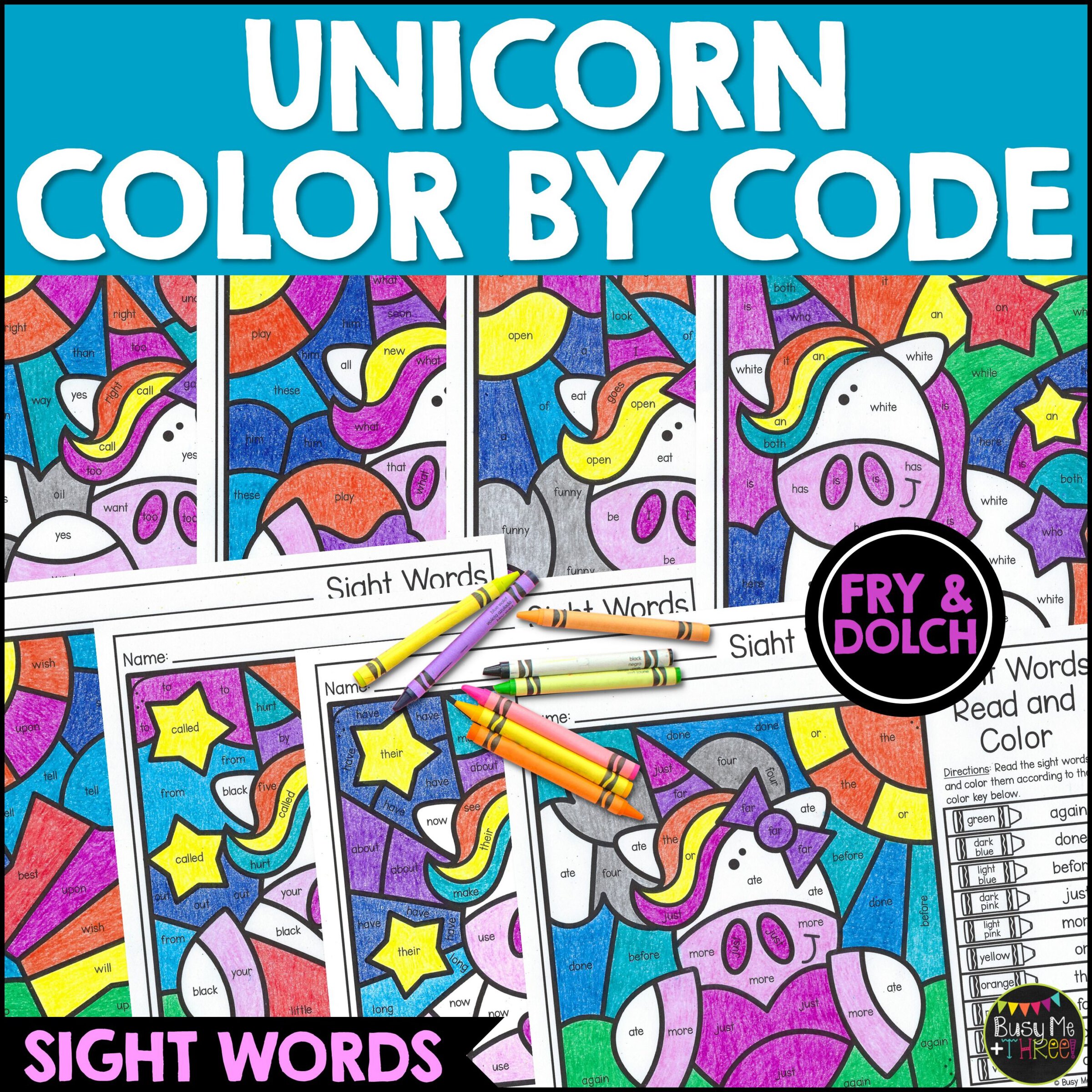 Unicorn Sight Words Color by Code Fry Dolch