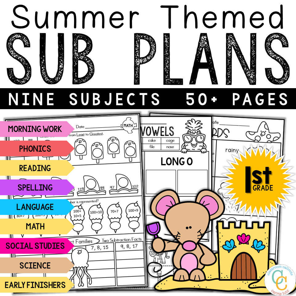 1st Grade Summer Sub Plans No Prep Activities - Teaching Ideas Made Easy