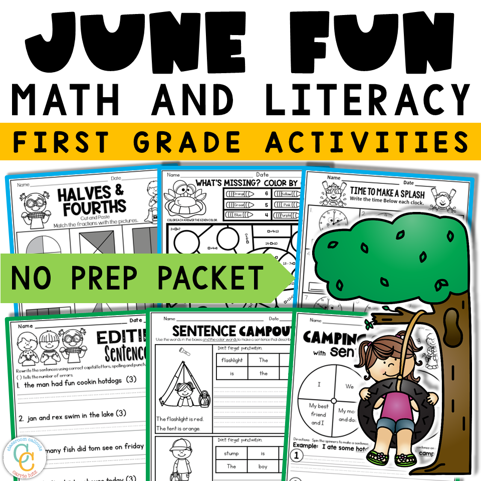 1st Grade June Math and Literacy No Prep
