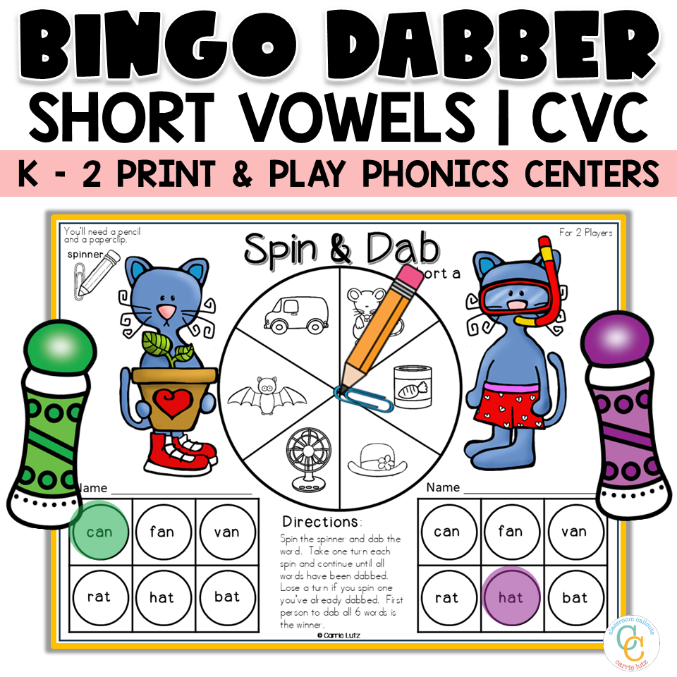 Short Vowels Bingo Dabber Games K-2