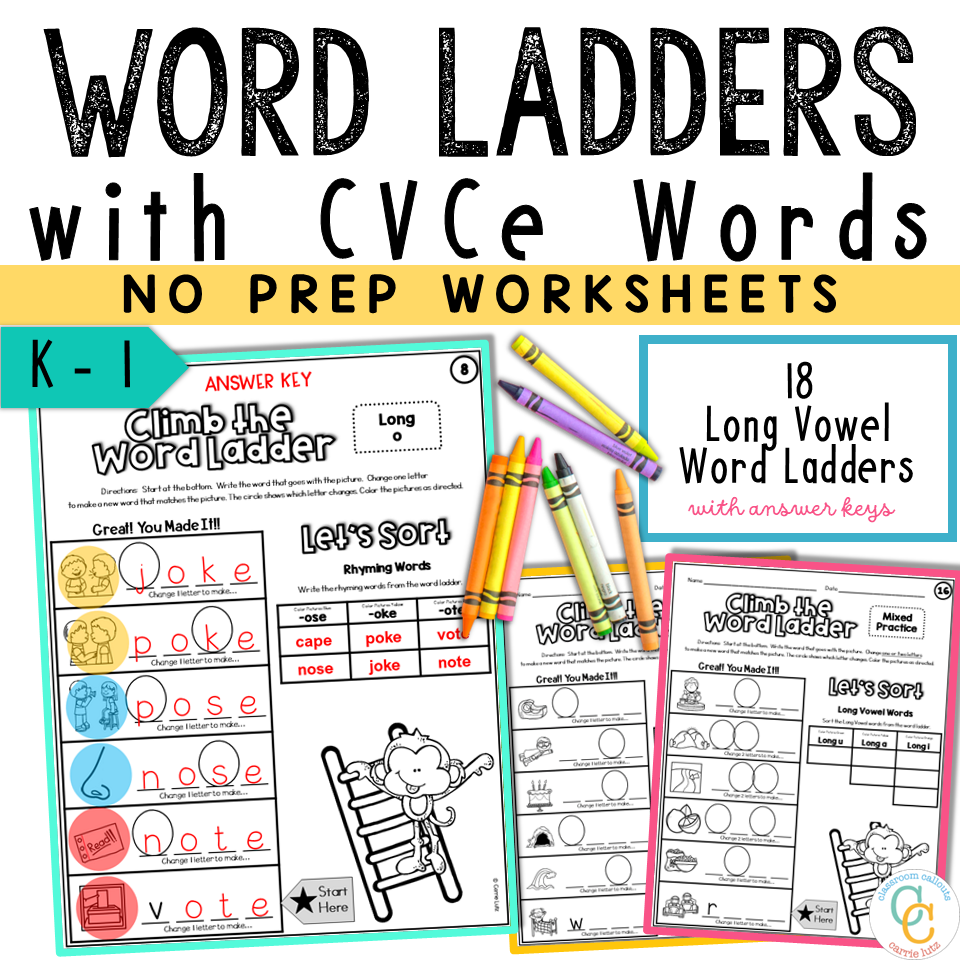 1st Grade Magic E Word Ladders No Prep Long Vowel Worksheets