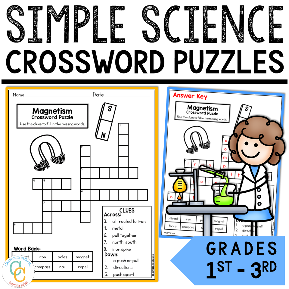 Science Crossword Puzzles 1st 2nd 3rd Grade | Simple Science Vocabulary