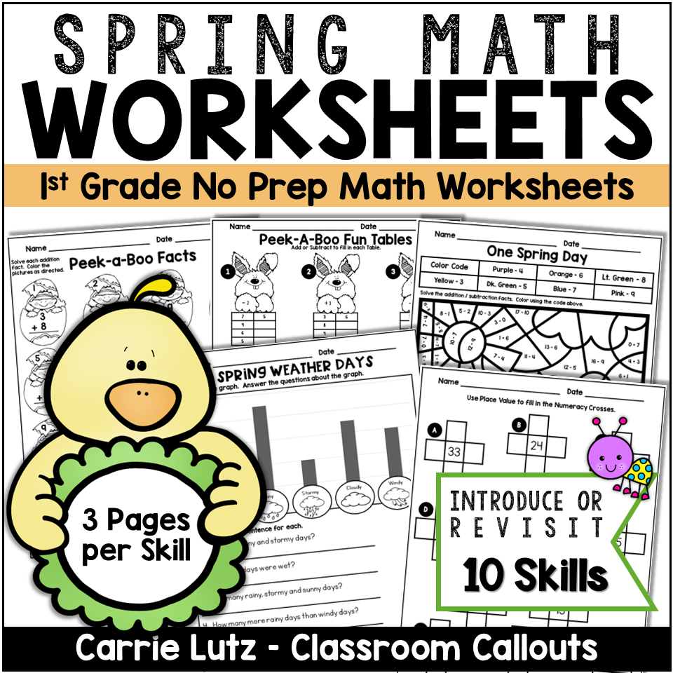 Spring Math Review 1st Grade Worksheets Packet Easter No Prep ...