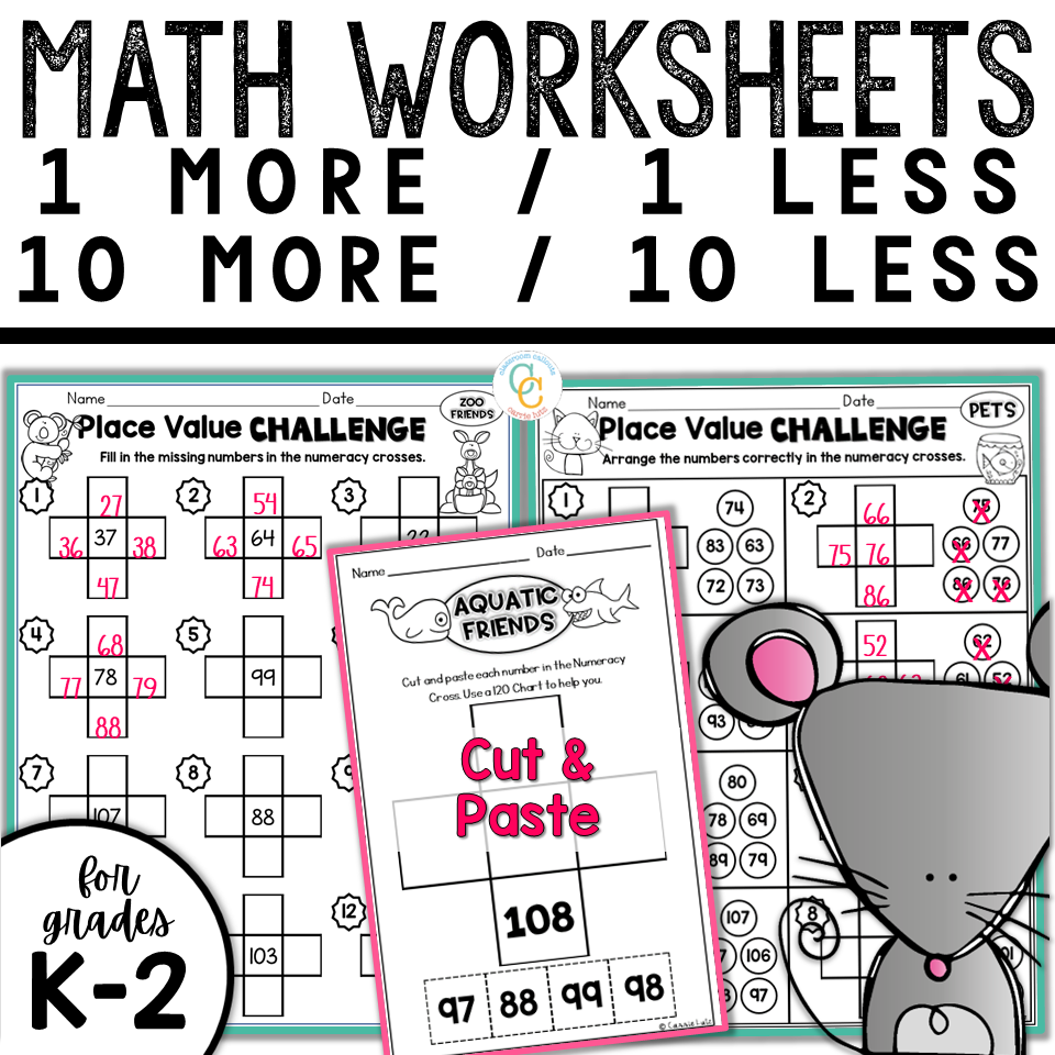 1 More 1 Less Worksheets | K-2 Place Value Activities
