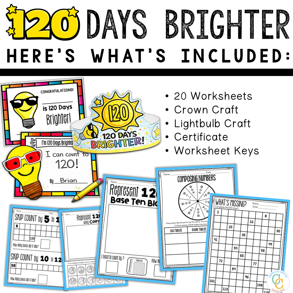 120th Day of School Worksheets First Grade Math Activities - Image 3