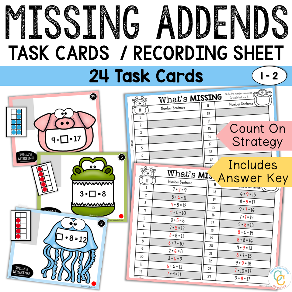 Missing Addends Task Cards & Worksheets - Count On Strategy - Image 5