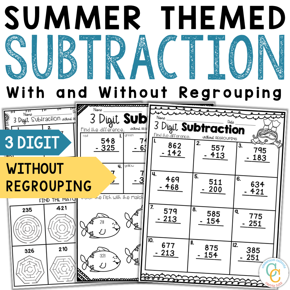 2nd Grade 3 Digit Subtraction Worksheets No Prep Summer - Image 3