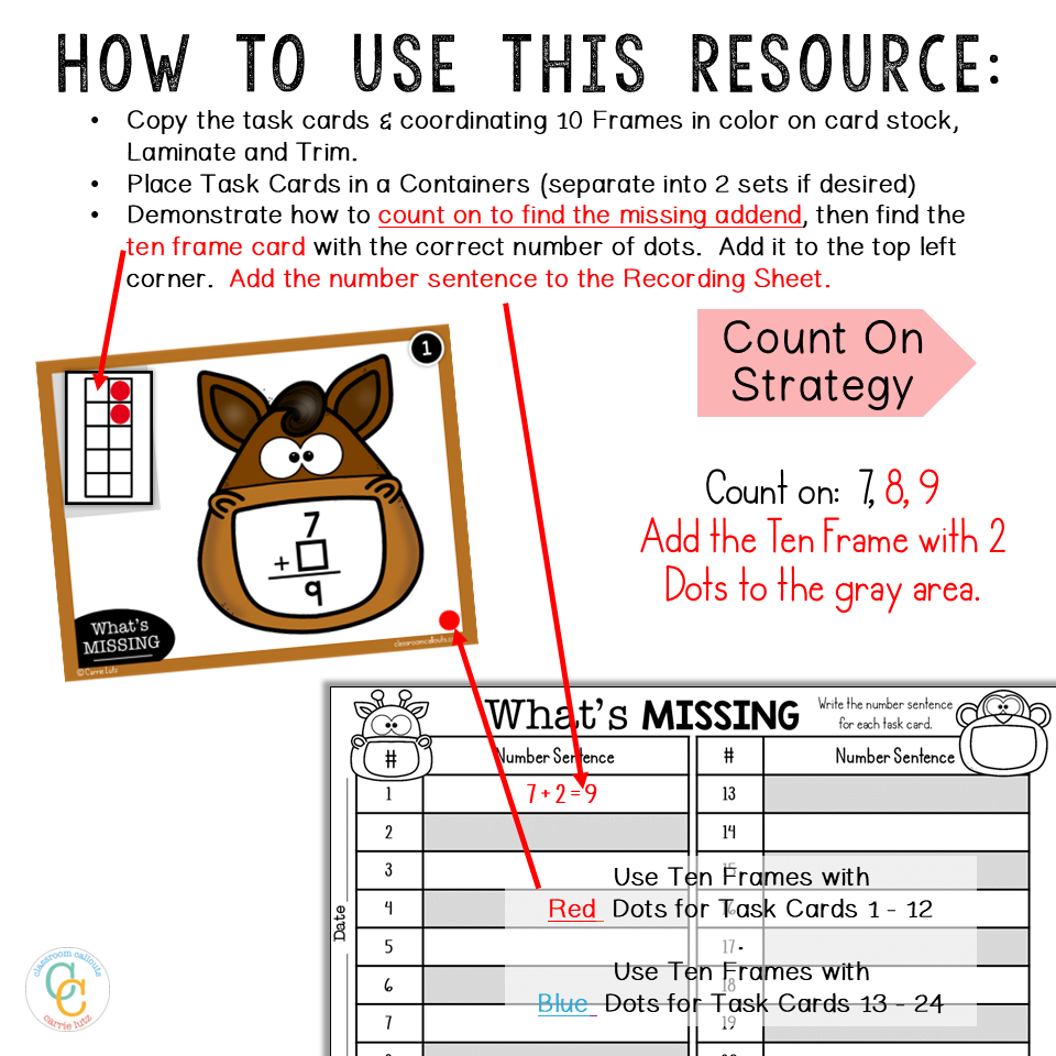 Missing Addends Task Cards & Worksheets - Count On Strategy - Image 4