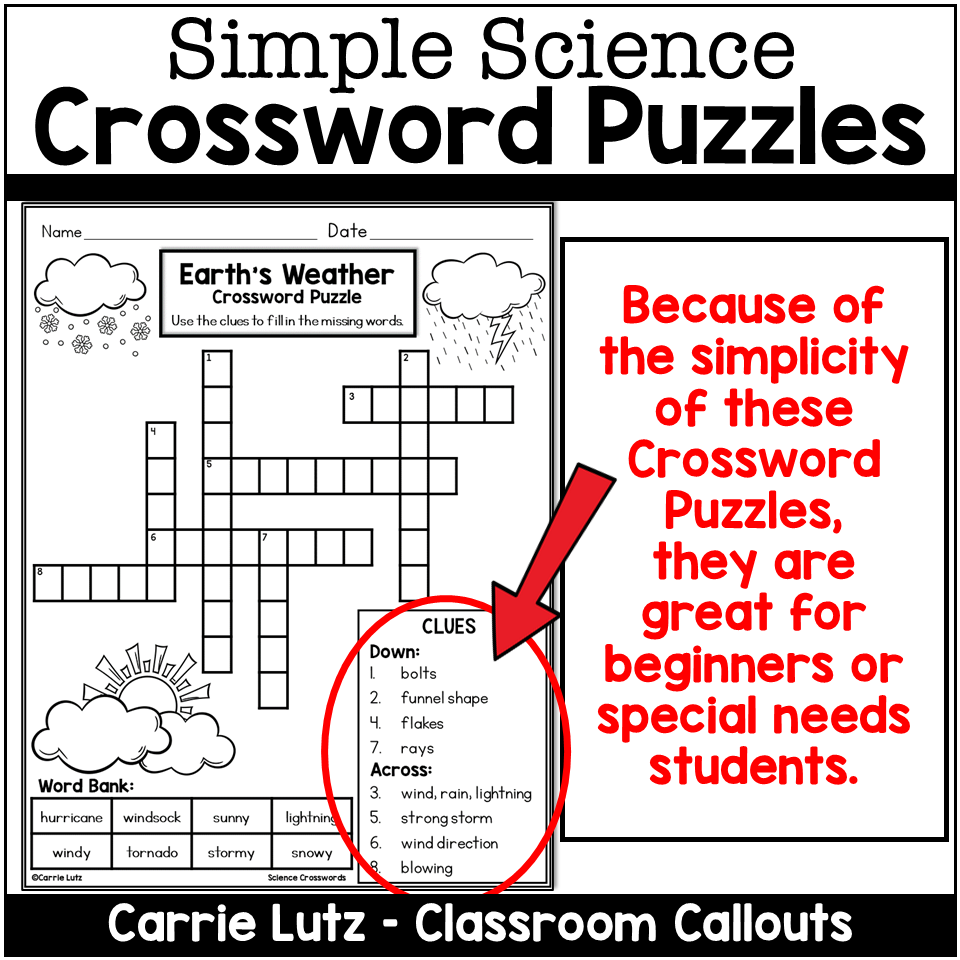 Science Crossword Puzzles 1st 2nd 3rd Grade | Simple Science Vocabulary - Image 3