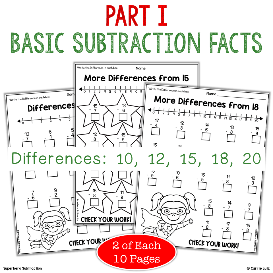 Superhero Subtraction Worksheets Within 20 First Grade Math Practice - Image 3