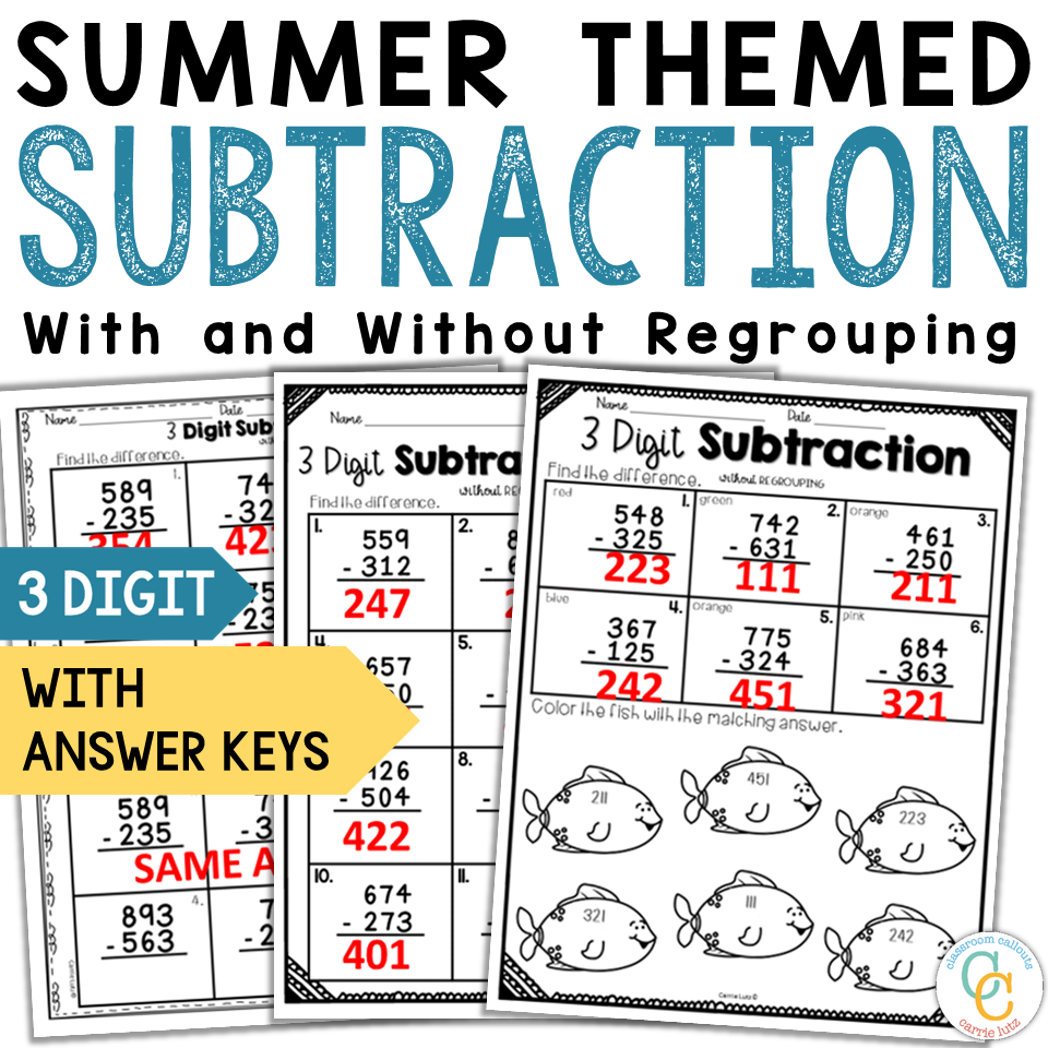 2nd Grade 3 Digit Subtraction Worksheets No Prep Summer - Image 2