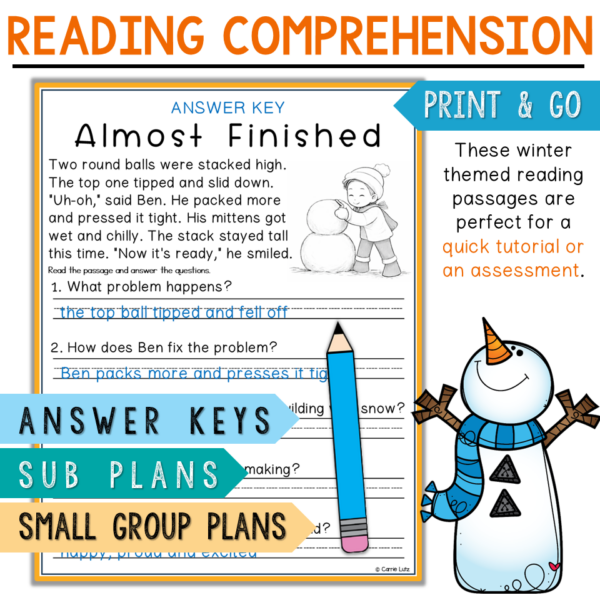 January Reading Comprehension 1st 2nd Grade | Winter Passages ...