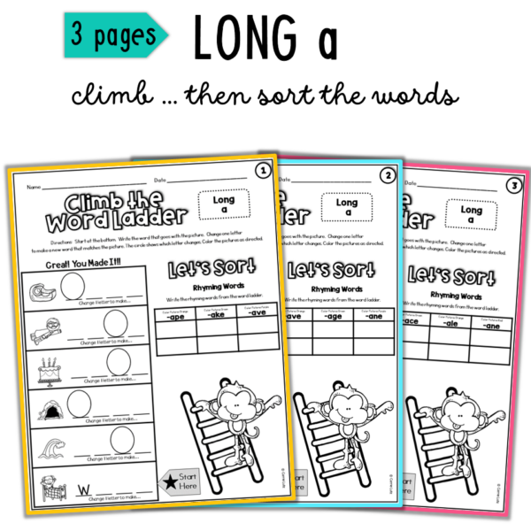 1st Grade Magic E Word Ladders No Prep Long Vowel Worksheets - Teaching ...
