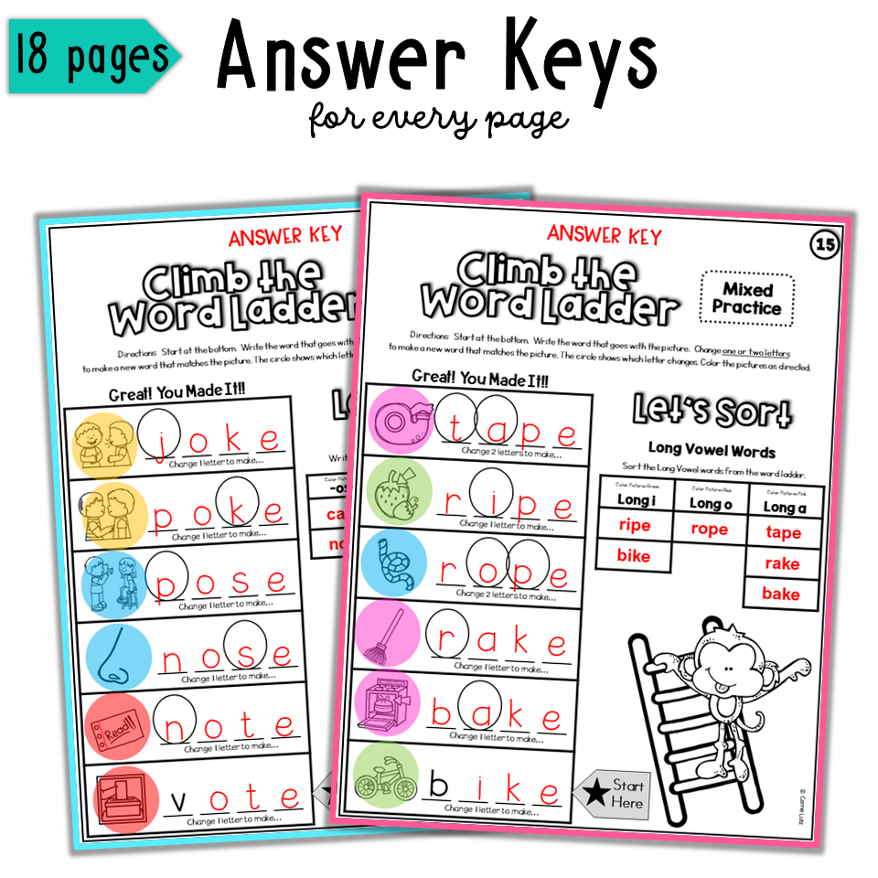 1st Grade Magic E Word Ladders No Prep Long Vowel Worksheets - Image 4