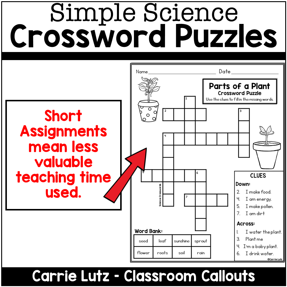 Science Crossword Puzzles 1st 2nd 3rd Grade | Simple Science Vocabulary - Image 2