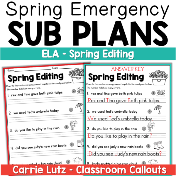 Spring Sub Plans 1st Grade | No Prep Emergency Plans - Teaching Ideas ...