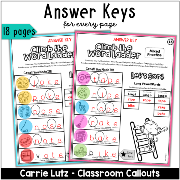 CVCe Word Ladders 1st Grade | Long Vowel Phonics No Prep - Teaching ...