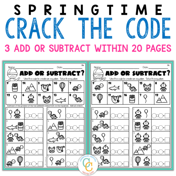 Spring Crack the Code 1st Grade | Addition Subtraction - Teaching Ideas ...