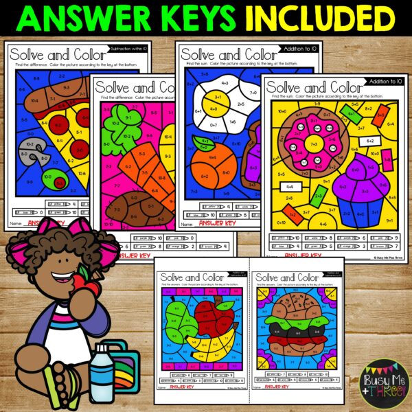Lunch Color by Code Math Worksheets K-2 - Teaching Ideas Made Easy