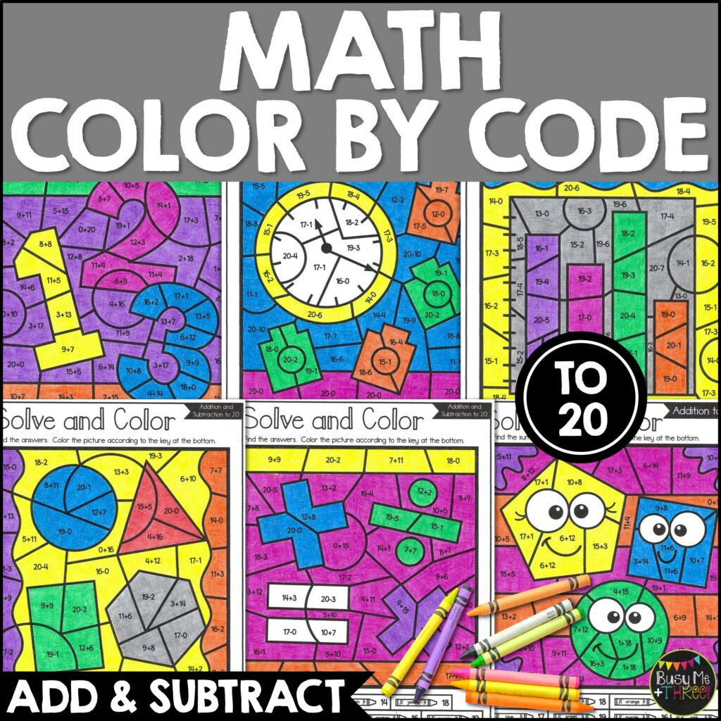 Color by Code Math Addition Subtraction to 20 - Teaching Ideas Made Easy