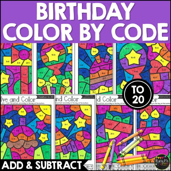 Birthday Color by Number Addition Subtraction to 20 - Teaching Ideas ...