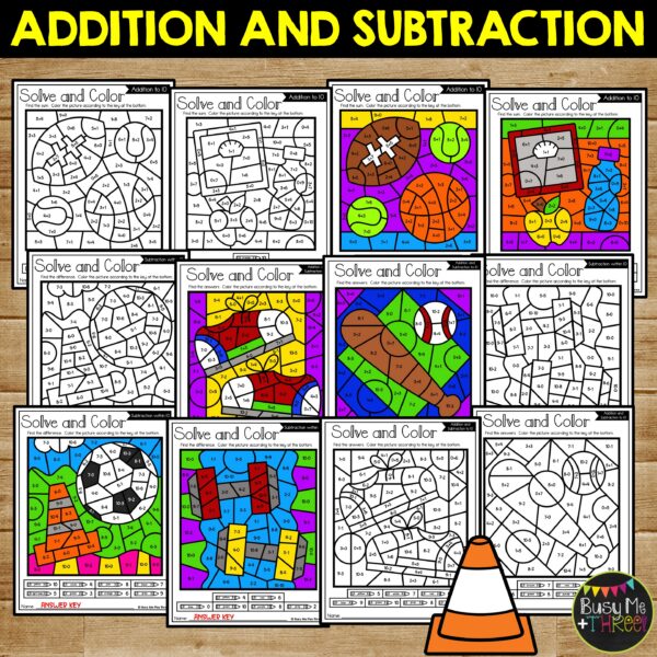 Gym Class Color by Number Add Subtract K-2 - Teaching Ideas Made Easy