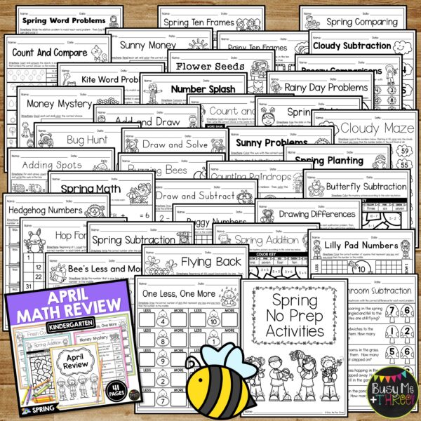 Kindergarten Spring Math No Prep April Worksheets - Teaching Ideas Made ...