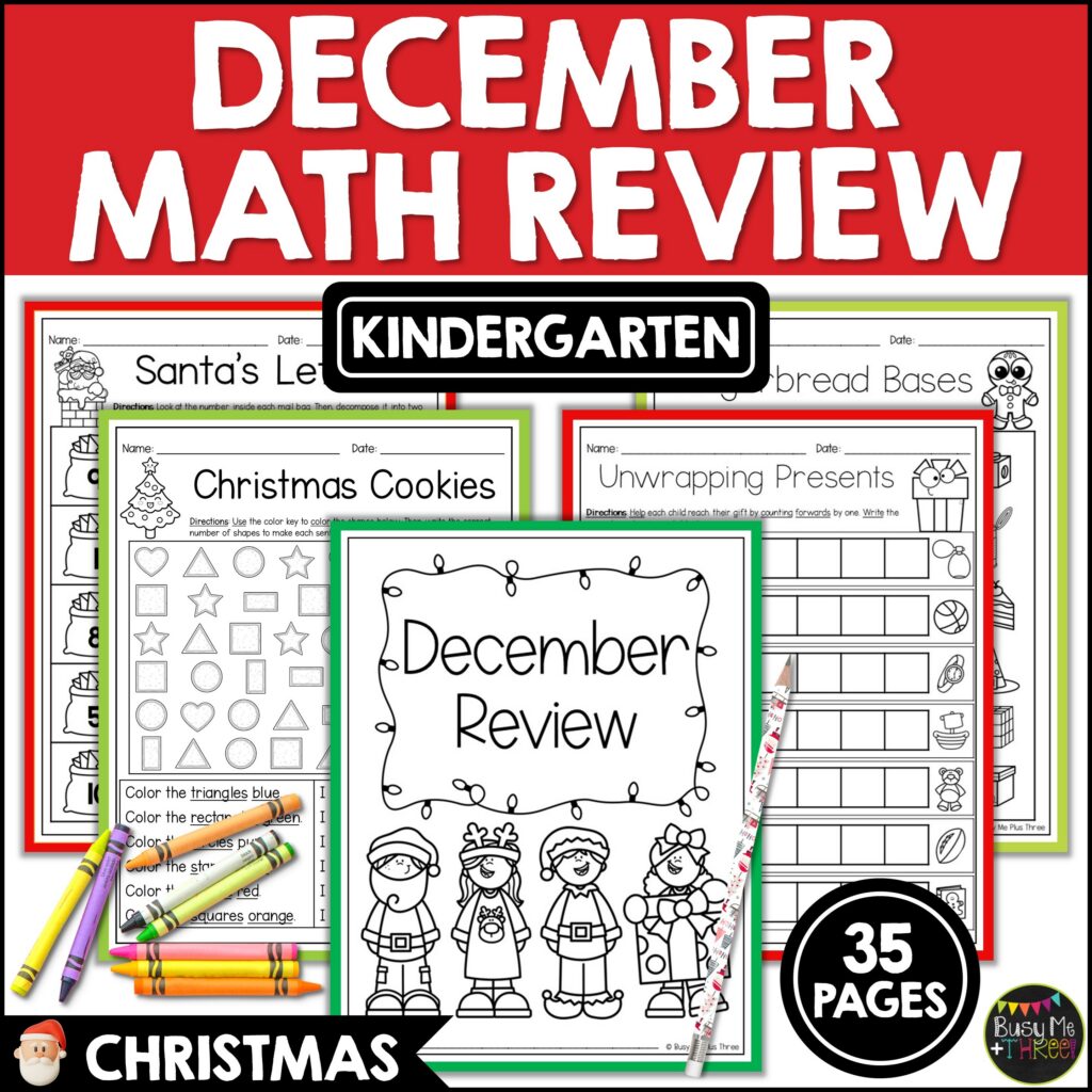 Kindergarten Christmas Math No Prep Worksheets December Review ...
