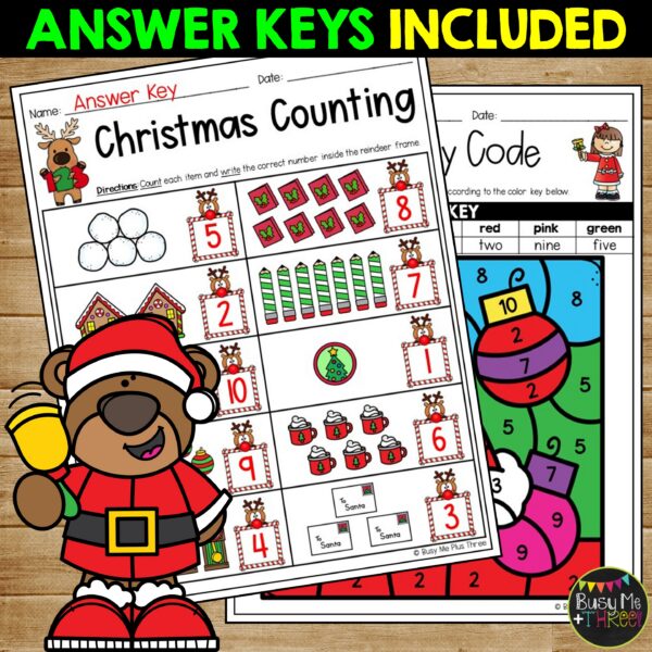Kindergarten Christmas Math No Prep Worksheets December Review ...