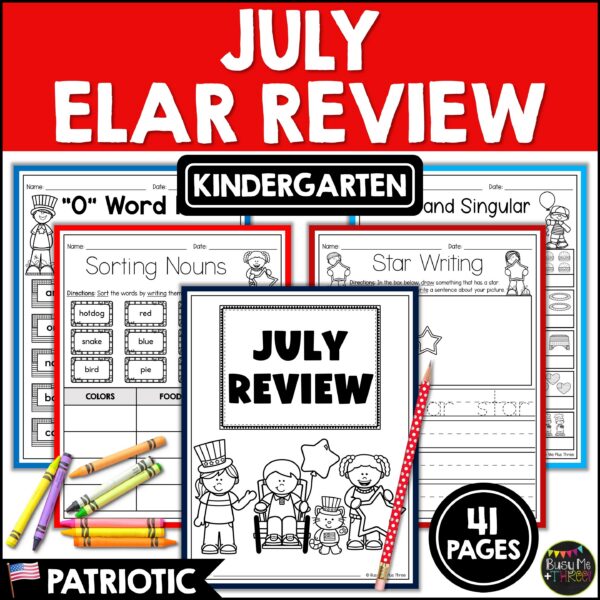Kindergarten 4th of July ELA Review No Prep Worksheets - Teaching Ideas ...
