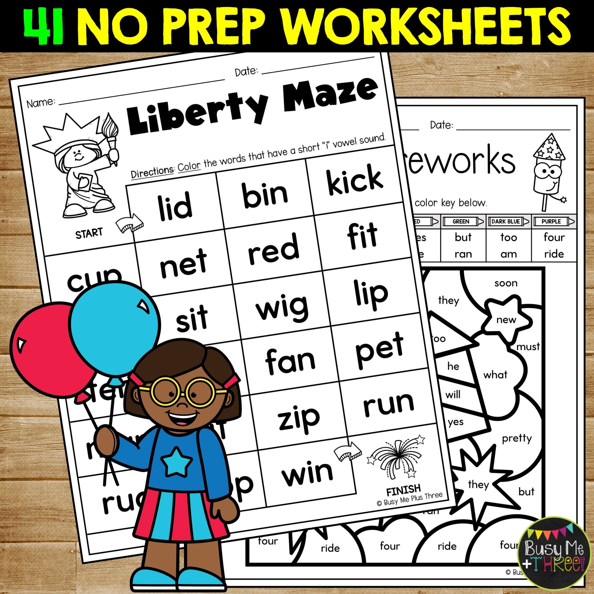Kindergarten 4th of July ELA Review No Prep Worksheets - Teaching Ideas ...