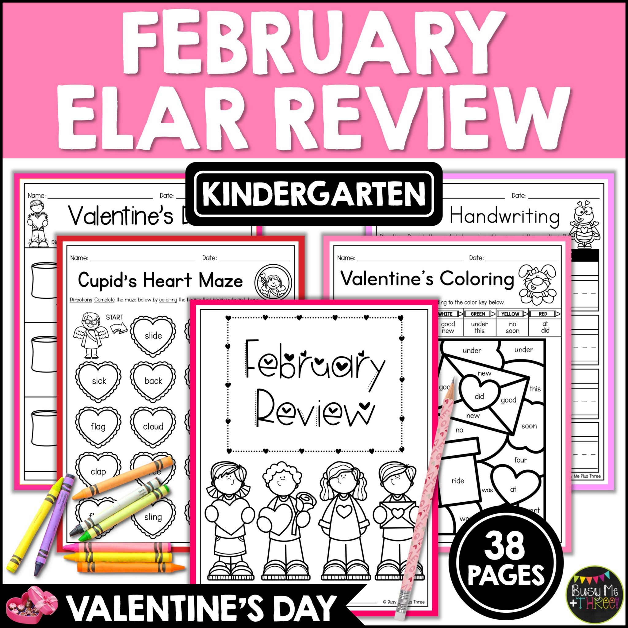 Kindergarten Valentine's Day ELA Review No Prep Worksheets - Teaching ...