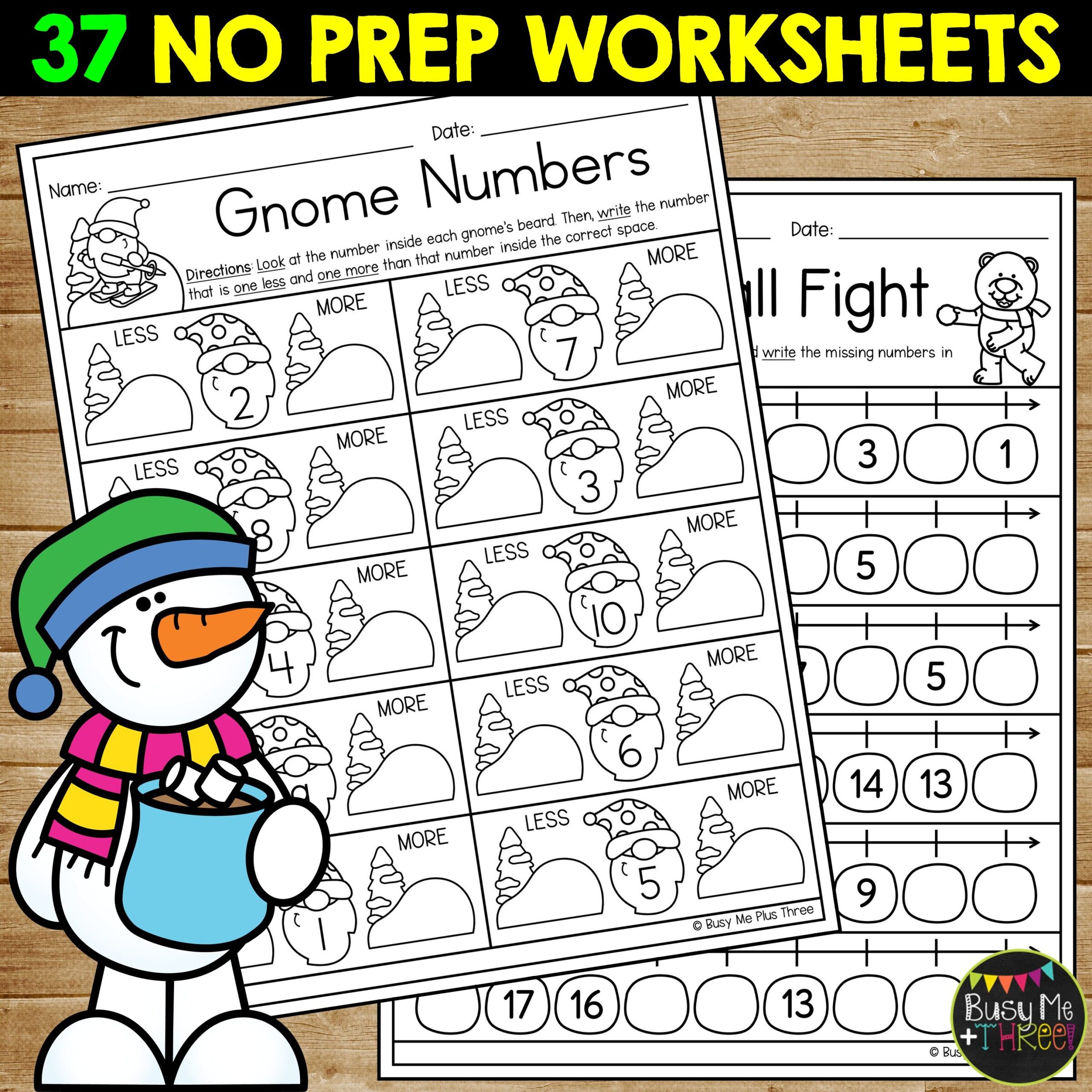 Kindergarten Winter Math No Prep Worksheets January February Review ...