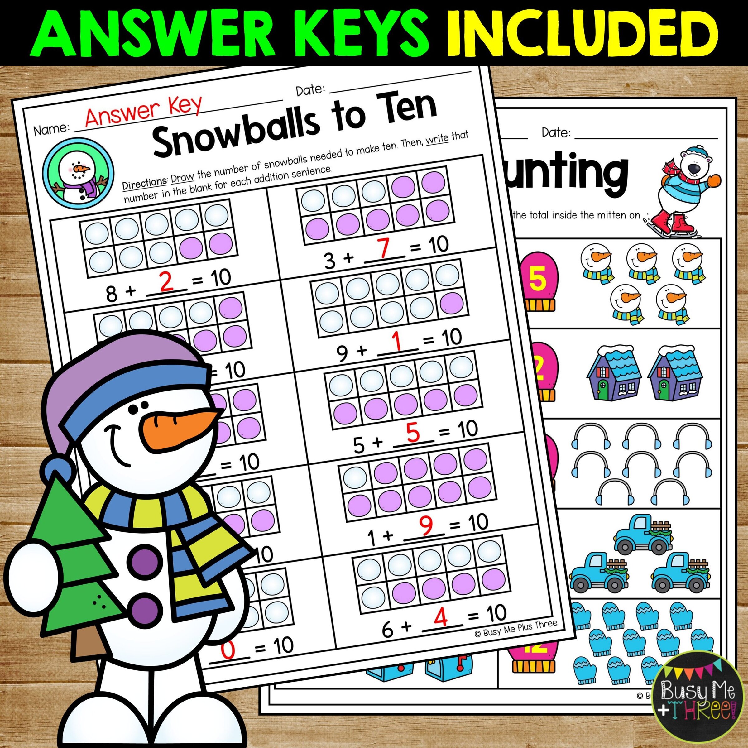 Kindergarten Winter Math No Prep Worksheets January February Review ...