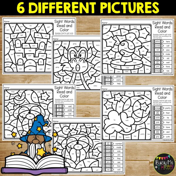 Magical Color by Code Sight Words K-2 Worksheets - Teaching Ideas Made Easy