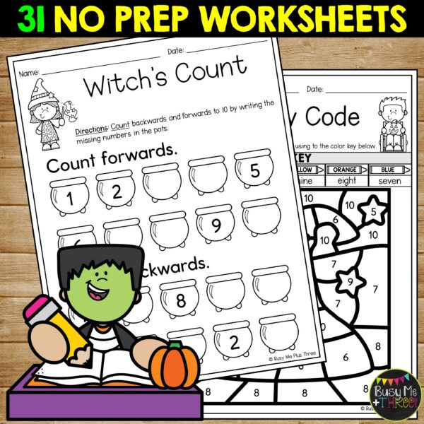 Kindergarten Halloween Math Worksheets No Prep October Review ...