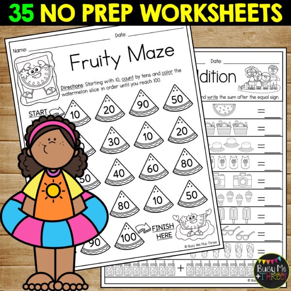Kindergarten Math Worksheets No Prep Summer Review - Teaching Ideas ...