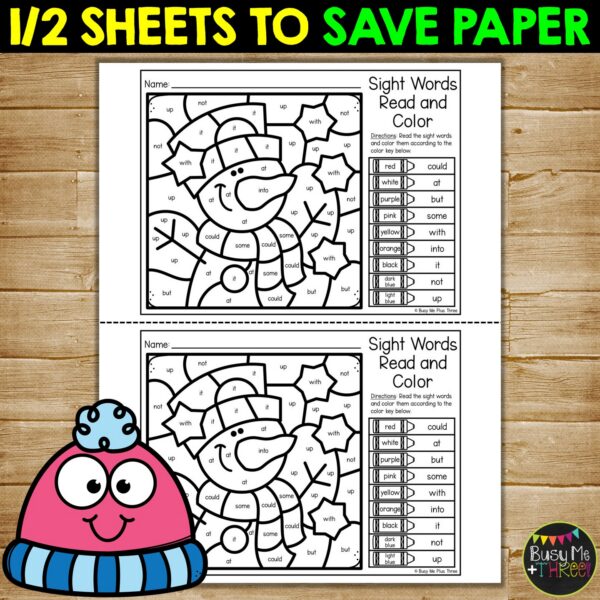 Winter Color by Code Sight Words No Prep Worksheets - Teaching Ideas ...