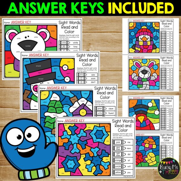 Winter Color by Code Sight Words No Prep Worksheets - Teaching Ideas ...