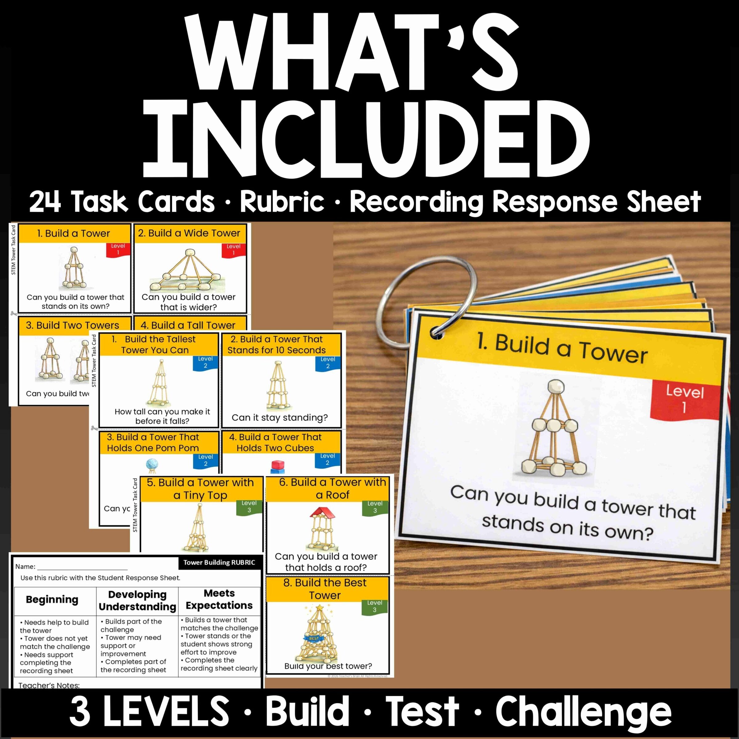 Toothpick Tower STEM Challenge Task Cards for K-2 | Engineering Activities - Image 2