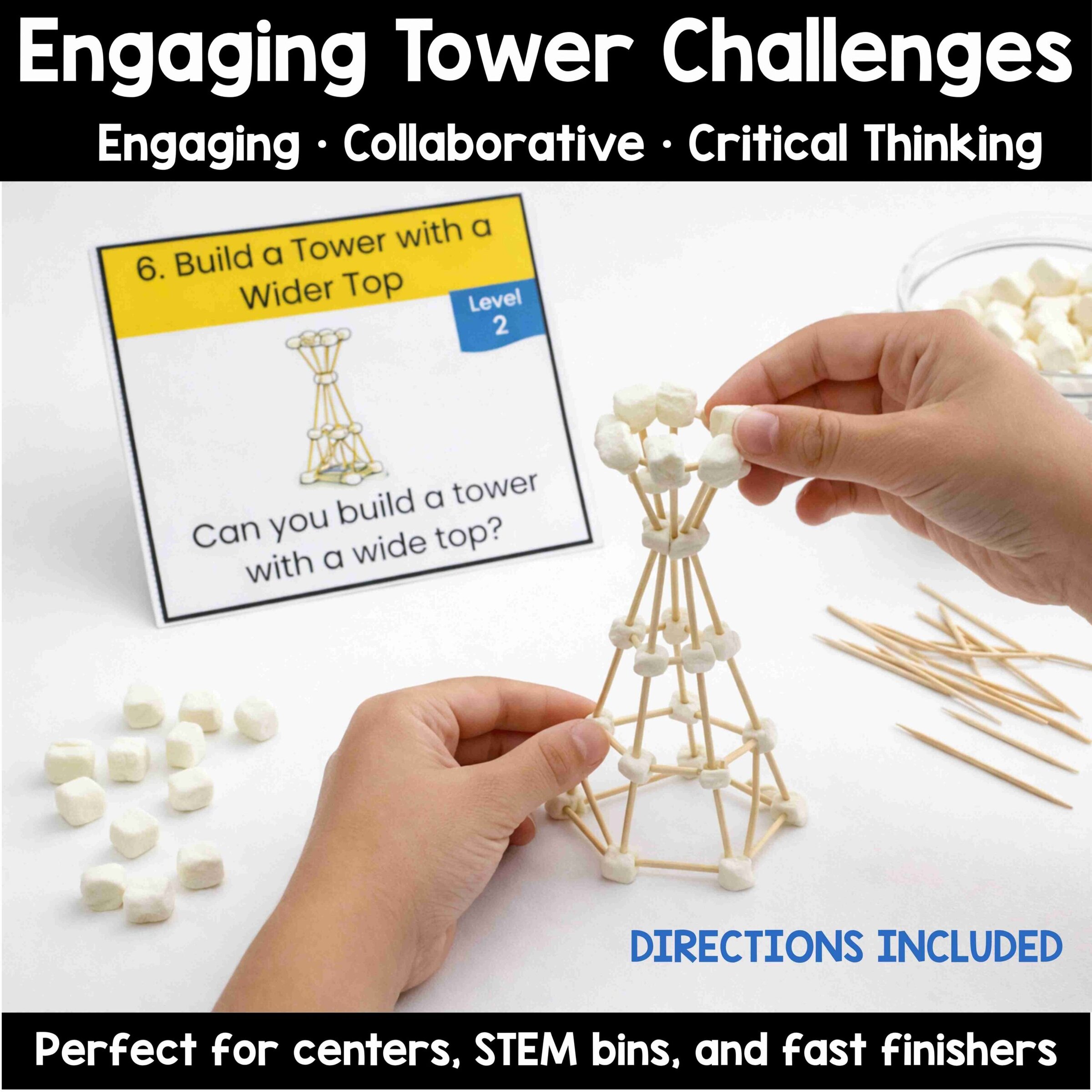 Toothpick Tower STEM Challenge Task Cards for K-2 | Engineering Activities - Image 3
