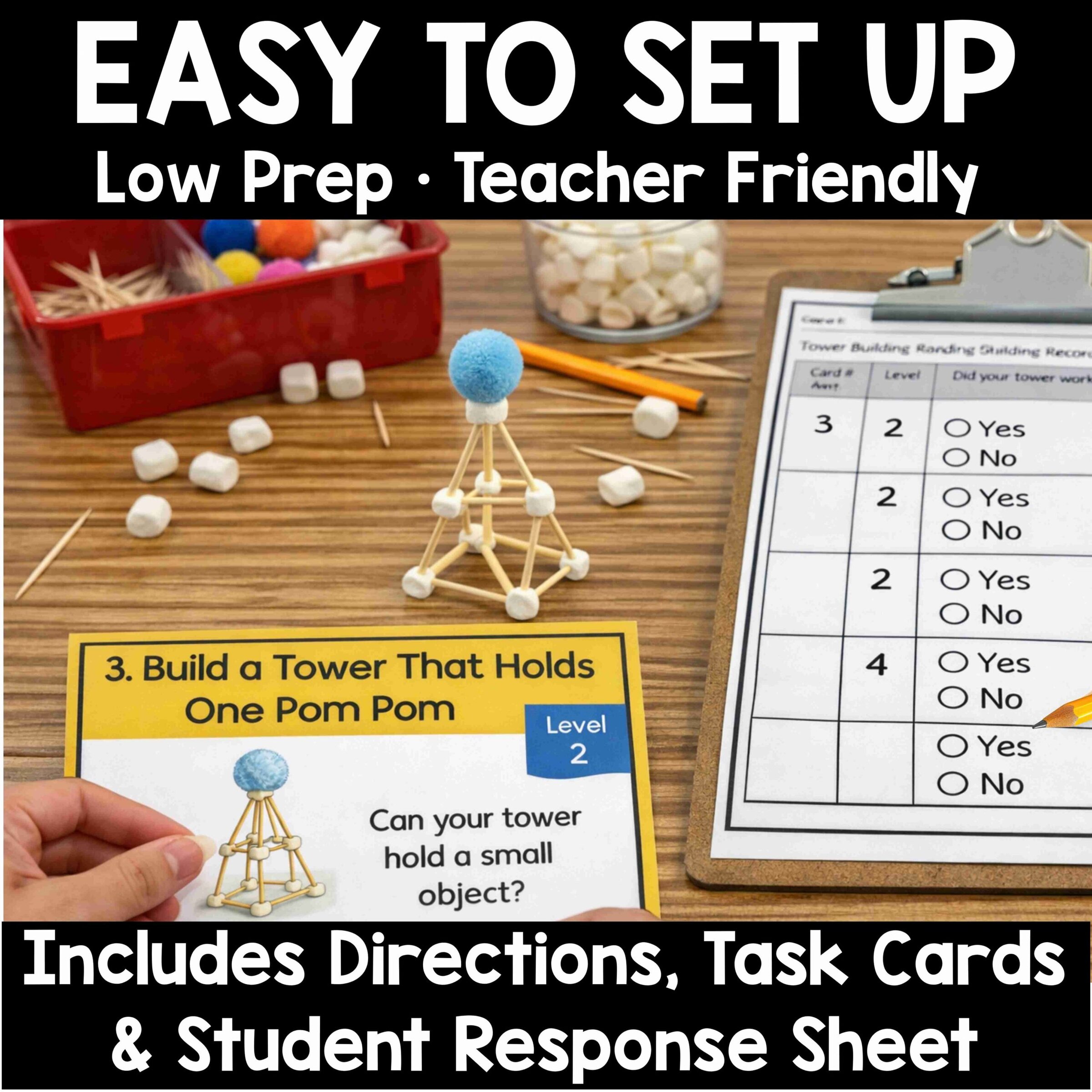 Toothpick Tower STEM Challenge Task Cards for K-2 | Engineering Activities - Image 4