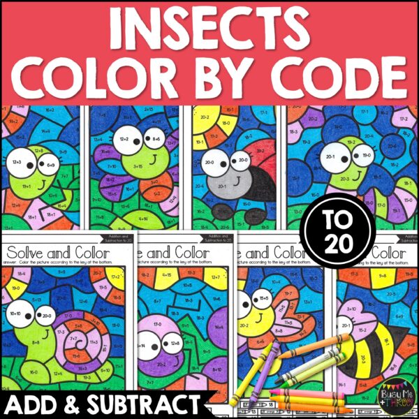 Insects Color by Code Addition Subtraction to 20 - Teaching Ideas Made Easy