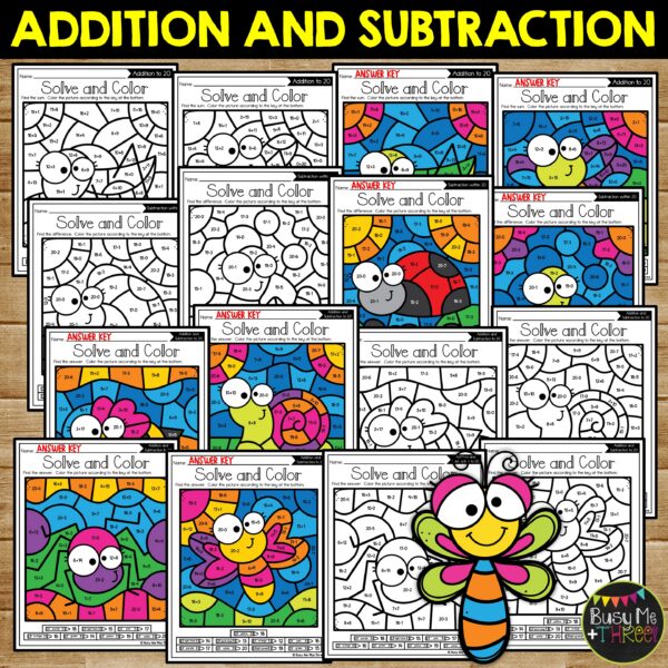 Insects Color by Code Addition Subtraction to 20 - Teaching Ideas Made Easy