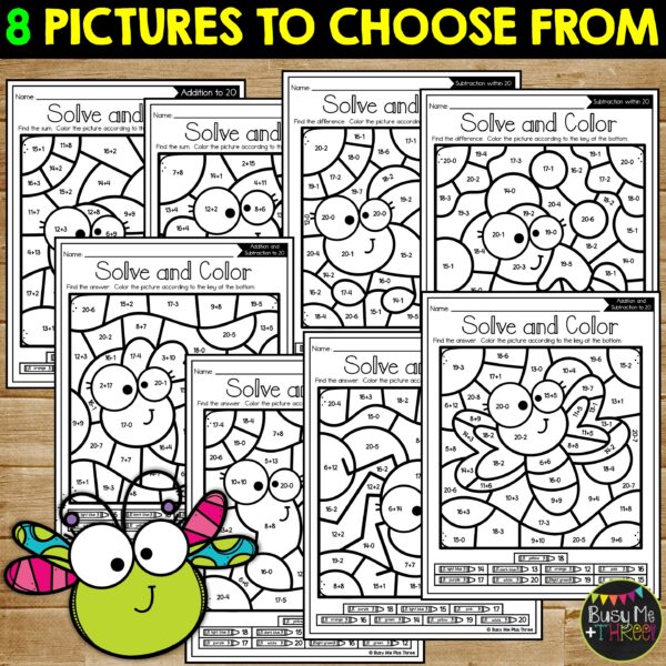 Insects Color by Code Addition Subtraction to 20 - Teaching Ideas Made Easy