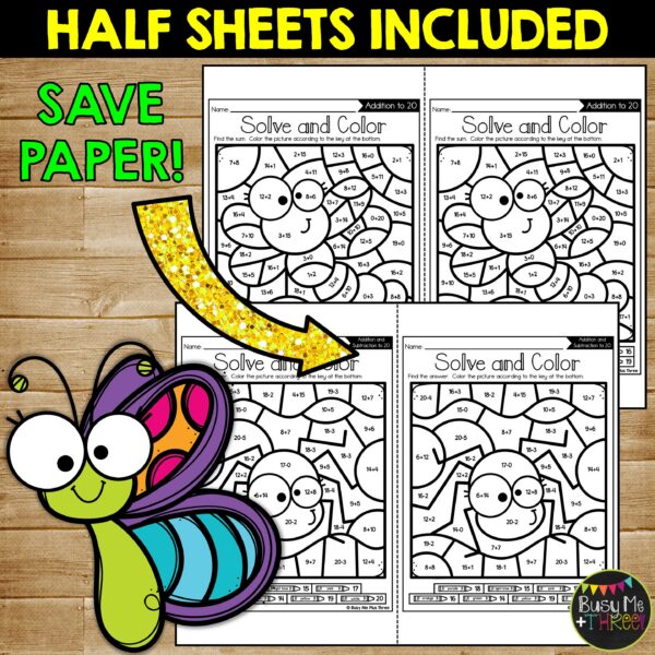 Insects Color by Code Addition Subtraction to 20 - Teaching Ideas Made Easy